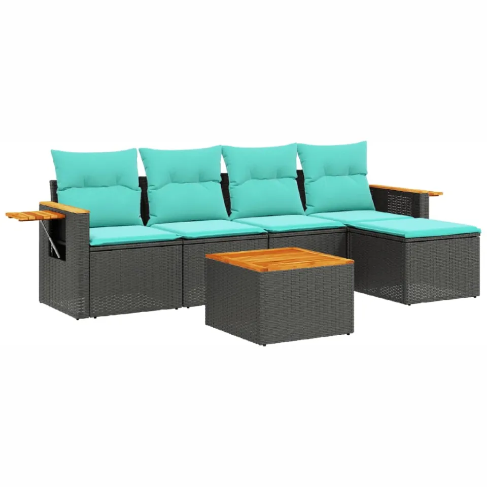 vidaXL 6-delige Loungeset met kussens poly rattan zwart, foto 3