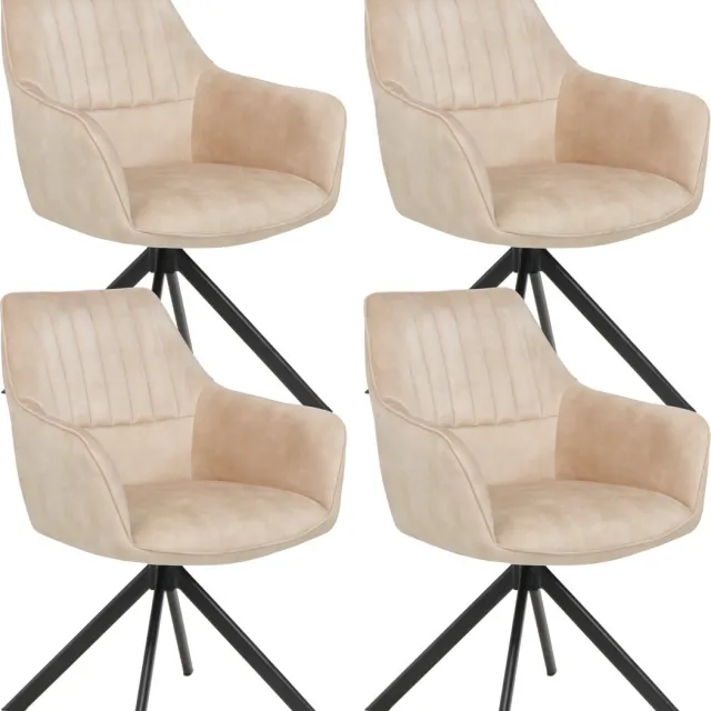 Colenis Noah Eetkamerstoel - Beige - Adoré Velvet - Set Van 4 - Luxe Design - Comfortabel en Stijlvol - Metalen Poten