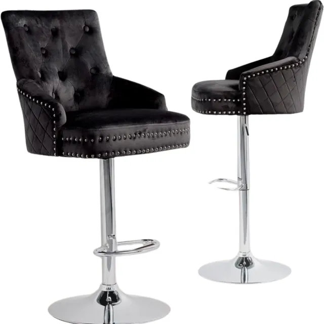 Bolt Edge Luxe Barkrukken - Set van 2 - Met rugleuning - Zwart - Velvet - Verstelbaar - Voor Keuken, Bar of woonkamer - Draaibaar