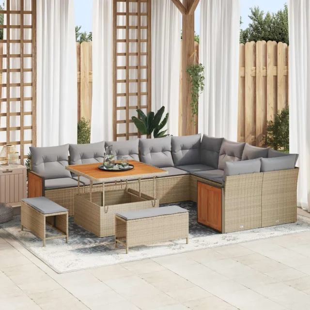 vidaXL Tuinbankenset 12 st 12-Aantal zitplaatsen Beige en Licht Grijs