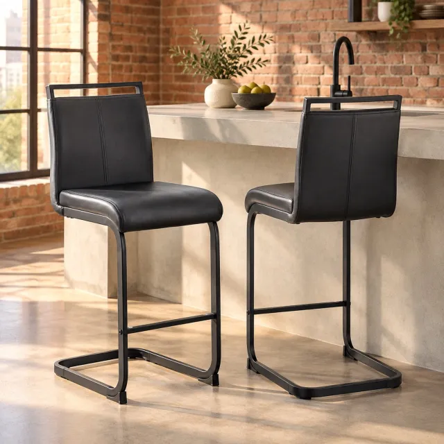 CHICFURN Barkrukken - volwassenen - met rugleuning - set van 2 - zwart