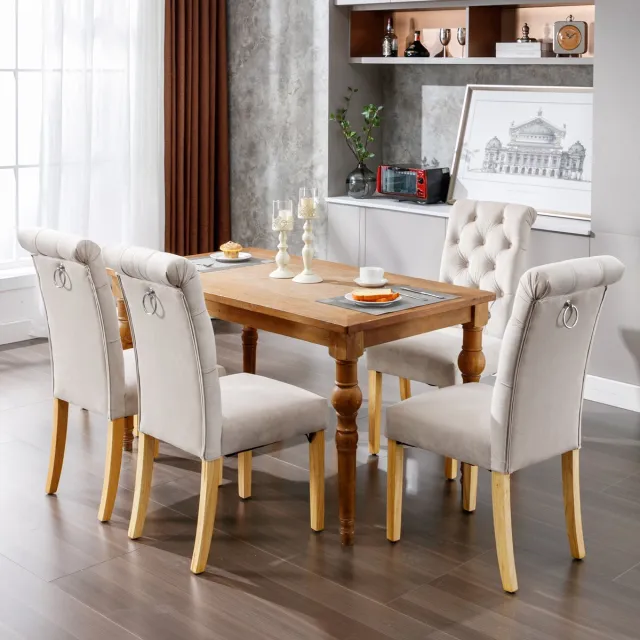 Wishdor Eetkamerstoelen Set Van 4 - Fluwelen Bekleding - Gebogen Rugleuning - Houten Poten - Beige