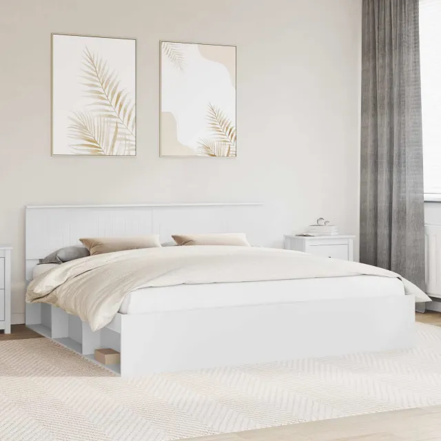 vidaXL Bedframe met hoofdeinde Wit 200 x 200 cm Massief grenenhout