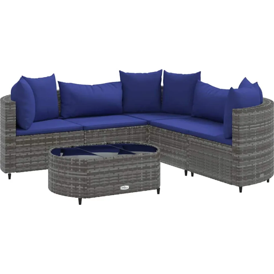 vidaXL 6-delige Loungeset met kussens poly rattan grijs
