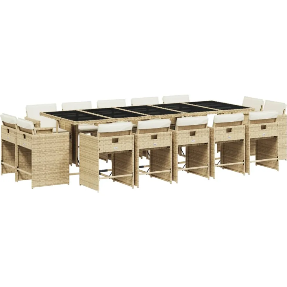vidaXL 15-delige Tuinset met kussens poly rattan beige, foto 4