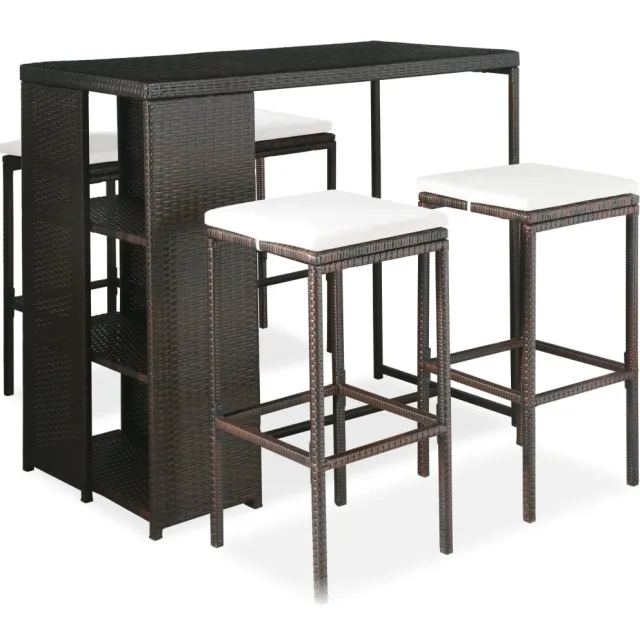 vidaXL 5-delige Tuinbarset met kussens poly rattan bruin, foto 2