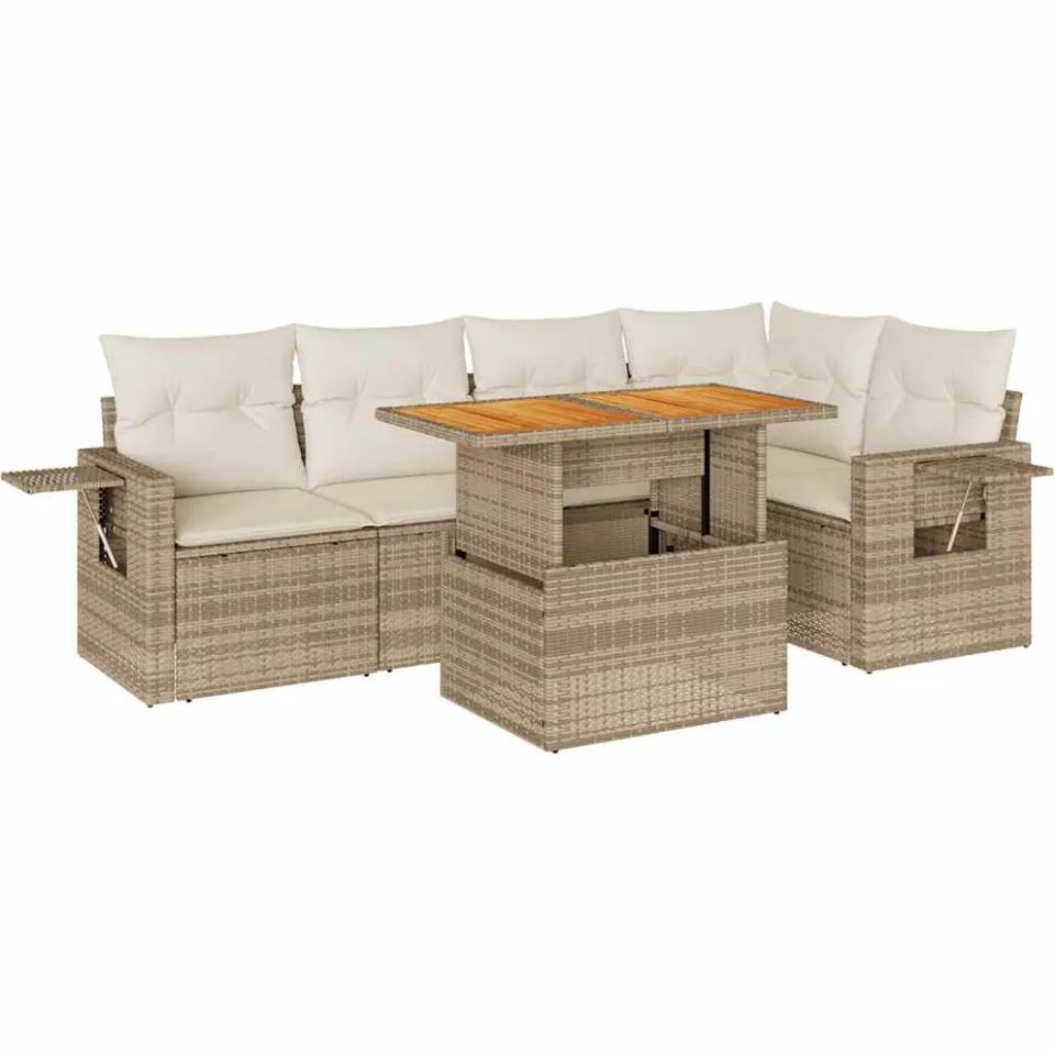 vidaXL 6-delige Loungeset met kussens poly rattan beige, foto 3
