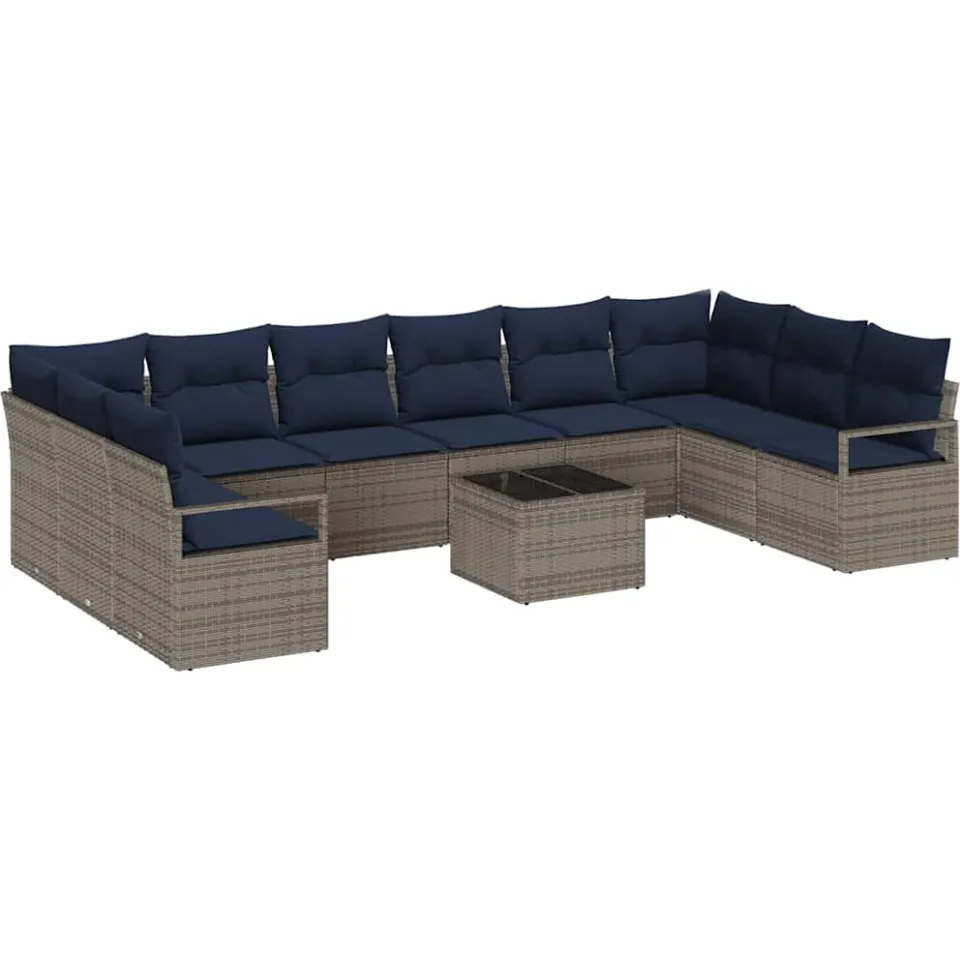 vidaXL Bankstel 11 st Grijs poly rattan, foto 4
