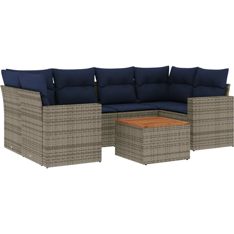 vidaXL 7-delige Loungeset met kussens poly rattan grijs, foto 3