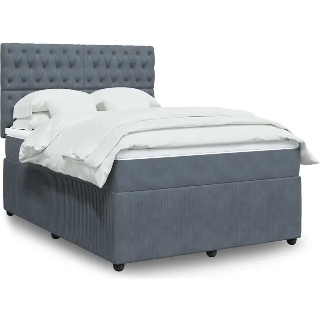vidaXL Boxspring met matras fluweel donkergrijs 160x200 cm grijs