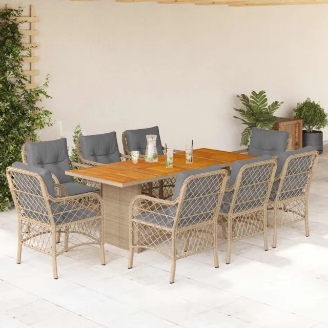 vidaXL 9-delige Tuinset met kussens poly rattan gemengd beige, foto 2
