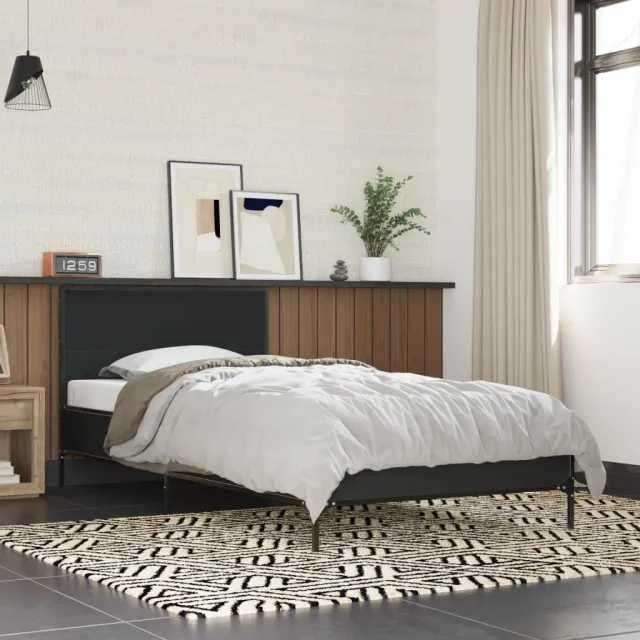 vidaXL Bedframe bewerkt hout en metaal zwart 90x200 cm