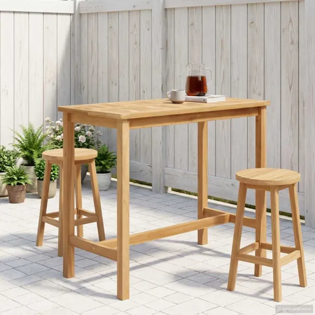 vidaXL Bartafel Naturel 110 x 60 x 105 cm Massief Teakhout, foto 2
