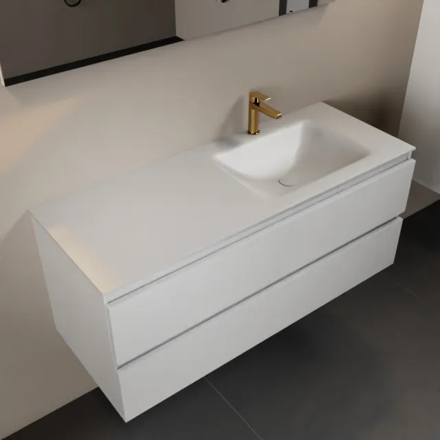 Mondiaz AIVY 120cm badmeubel Talc, wastafel Talc solid surface rechts 1 kraangat (AI-351641TALC-SI - AI-M120TARE)