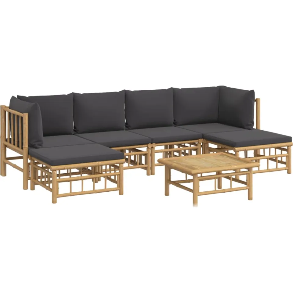 vidaXL 7-delige Loungeset met kussens bamboe donkergrijs bruin, foto 2