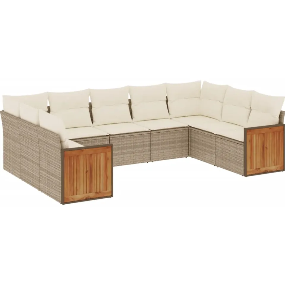 vidaXL 9-delige Loungeset met kussens poly rattan grijs, foto 3