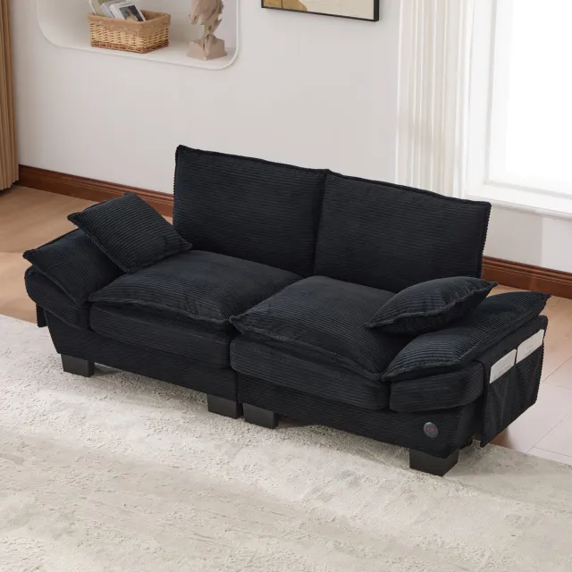 MIVRAY 2-Zitsbank 190 x 73 x 84 cm - Ergonomisch Met USB C En Zijvakken - Voor Woonkamer Of Kantoor - Cord Zwart