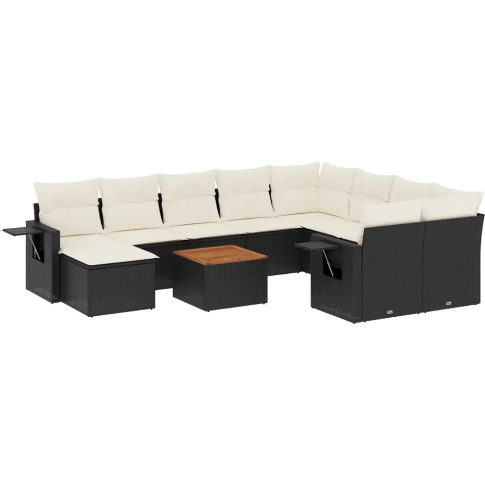 vidaXL 11-delige Loungeset met kussens poly rattan zwart, foto 3