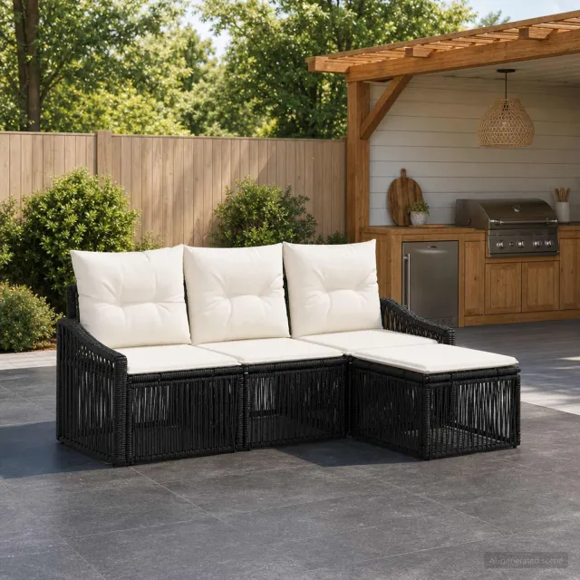 vidaXL Tuinbankenset 4 st 4-zits Zwart poly rattan, foto 2