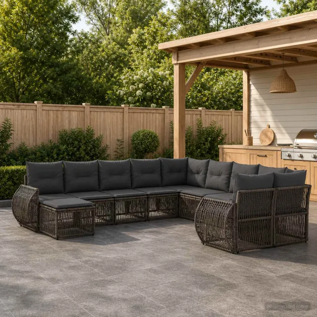 vidaXL Tuinbankenset 11 st 11-zits Grijs poly rattan, foto 2