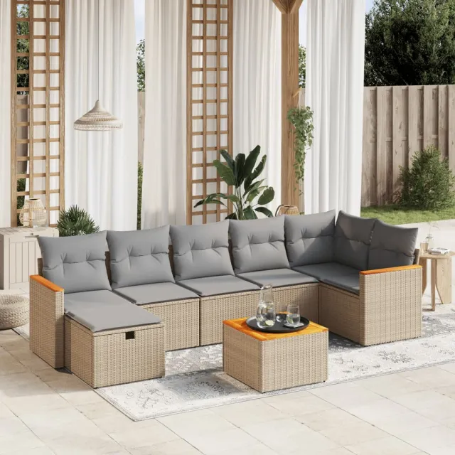 vidaXL Patio Sofa Set 7 st 7-zits Beige en Grijs, foto 2