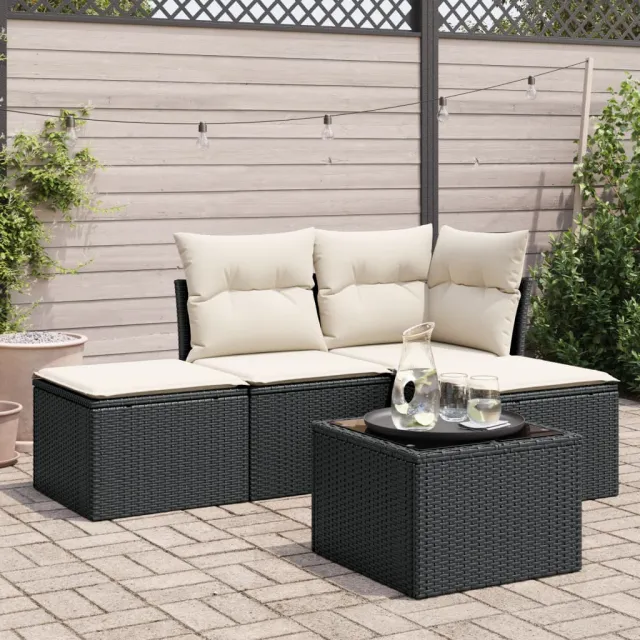 vidaXL 5-delige Loungeset met kussens poly rattan zwart, foto 2