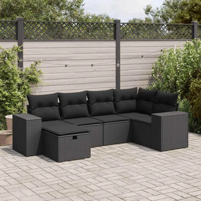 vidaXL 6-delige Loungeset met kussens poly rattan zwart, foto 2