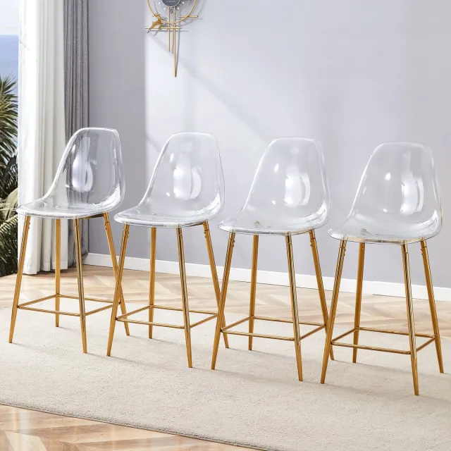 Clruro Barkruk Set - 4 Stuks - Transparant Design - Alleen Stoelen - Metaal - Zilver/Goud/Zwart