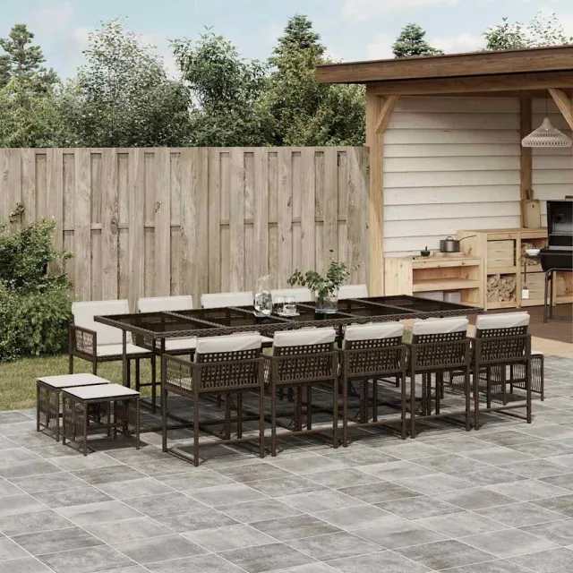 vidaXL 15-delige Tuinset met kussens poly rattan bruin, foto 2