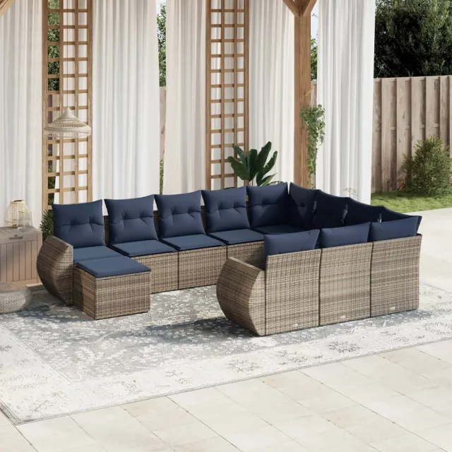 vidaXL 11-delige tuinbankset met kussens, grijs polyrotan, foto 2