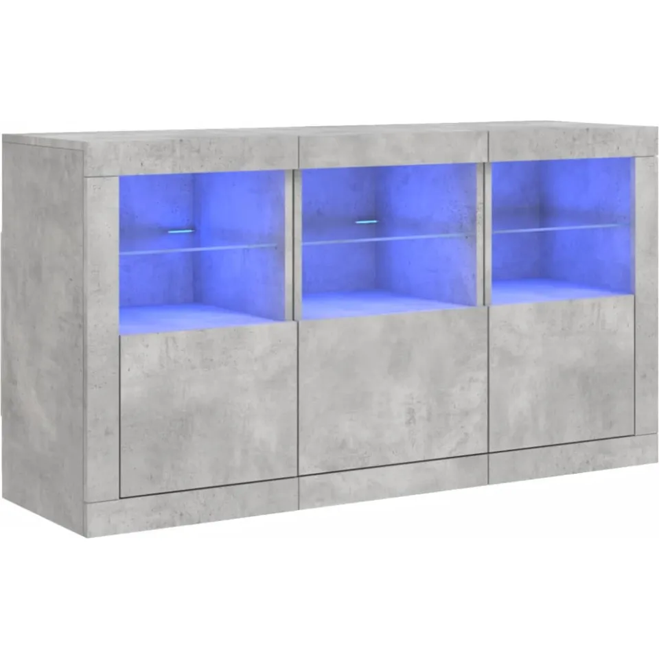 vidaXL Dressoir met LED-verlichting 123x37x67 cm betongrijs grijs, foto 3