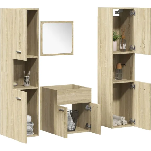 vidaXL 4-delige Badkamermeubelset bewerkt hout sonoma eikenkleurig Bruin