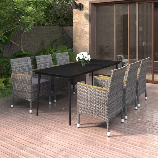 vidaXL 7-delige Tuinset met kussens poly rattan en glas grijs, foto 2
