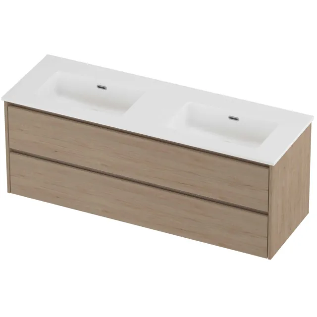 Proline Tribute Badmeubelset Porselein Elegant Dubbel 140x46x54 cm Mat White Ideal Oak Eiken