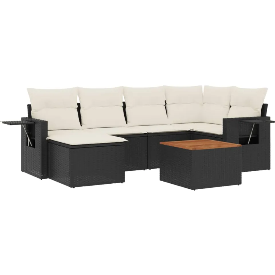 vidaXL 7-delige Loungeset met kussens poly rattan zwart, foto 3