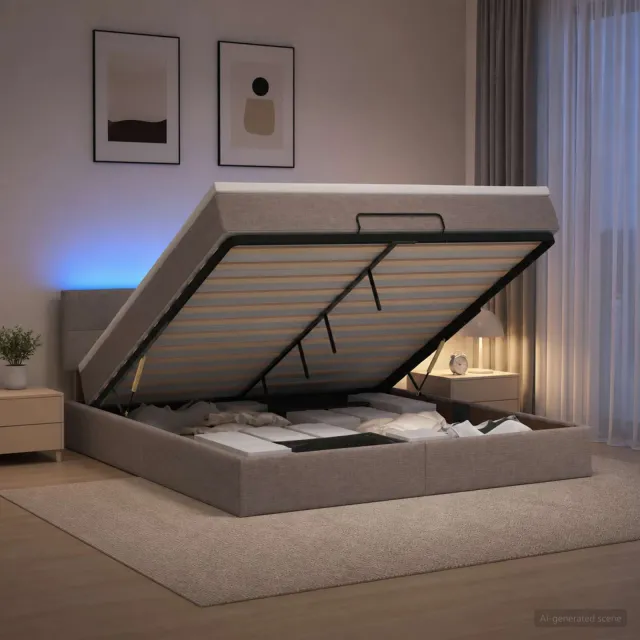 vidaXL Ottoman Bed met Matrassen en LED Taupe 140 x 200 cm Stof