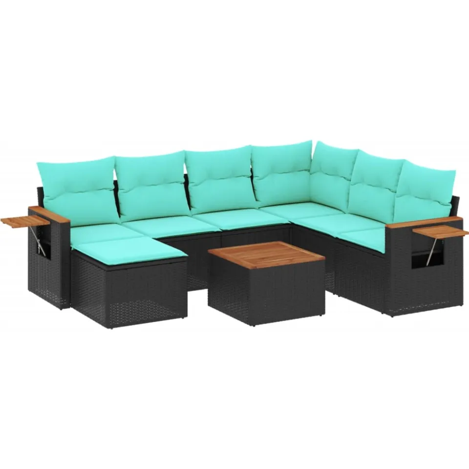 vidaXL 8-delige Loungeset met kussens poly rattan zwart, foto 3