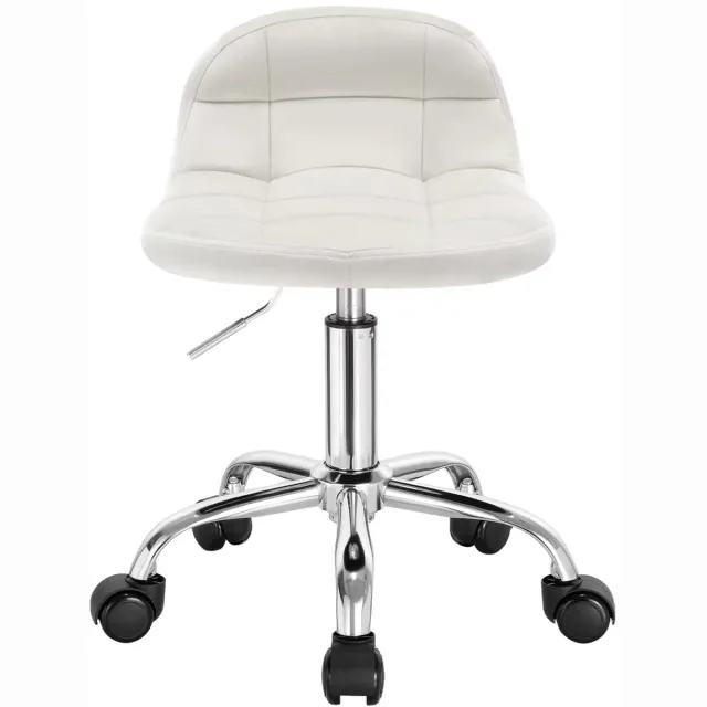 OKWISH Bureaustoel – Verstelbare Zithoogte – 360° Draaibaar Met Wielen – Ergonomische Lage Rugleuning Voor Thuiswerk En Make-up – Fluweel – Crème Wit