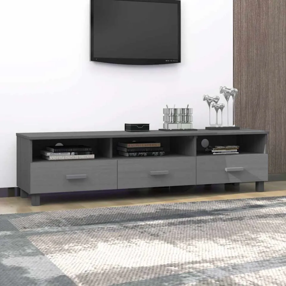 vidaXL Tv-meubel HAMAR 158x40x40 cm massief grenenhout donkergrijs grijs, foto 3