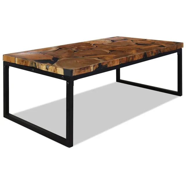 vidaXL Salontafel 110x60x40 cm teakhout en hars Zwart