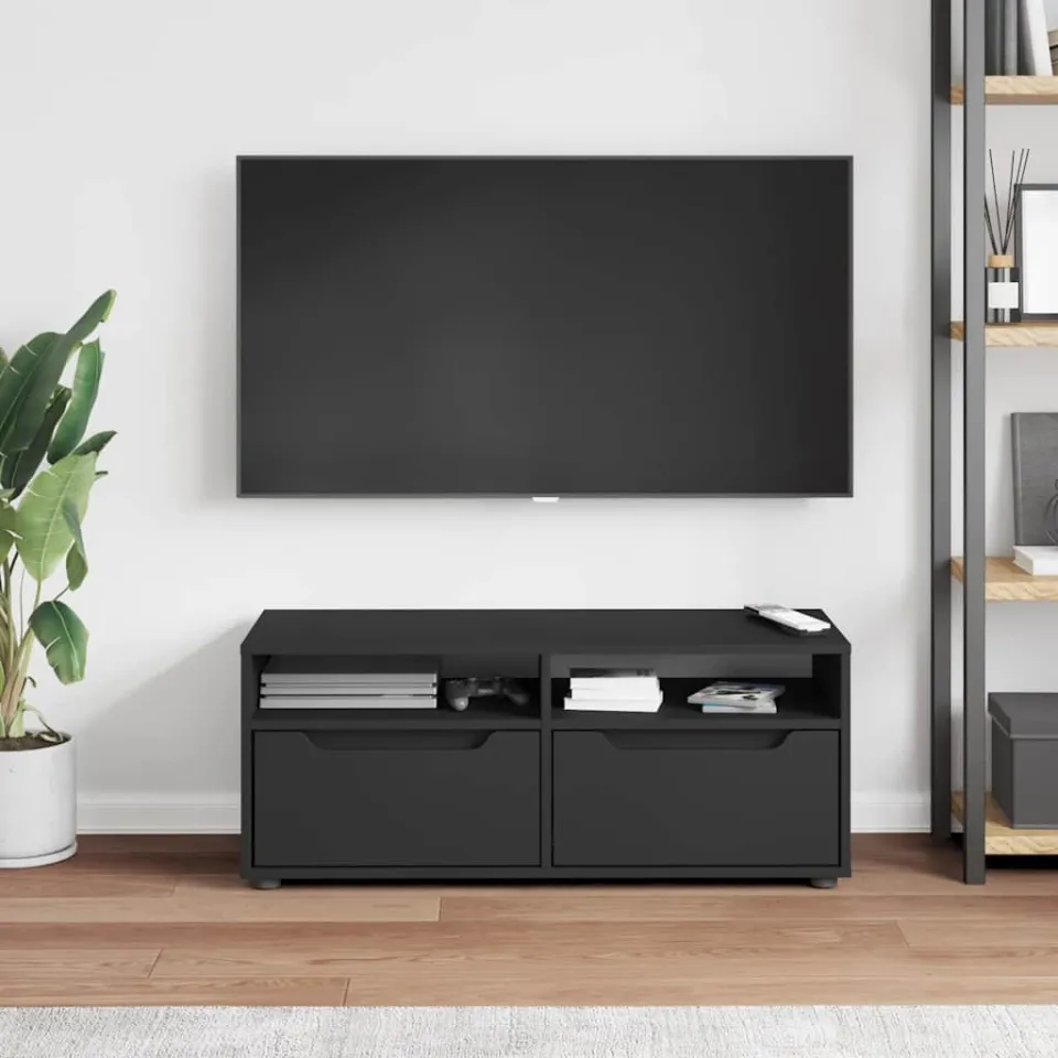 vidaXL Tv-meubel VISNES 100x40x38 cm bewerkt hout zwart, foto 2