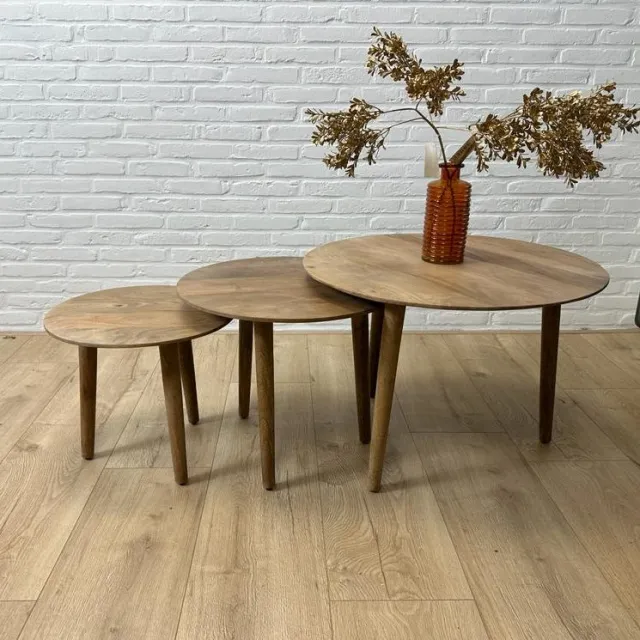 Mangohouten salontafels Jaki set van 3 rond blad