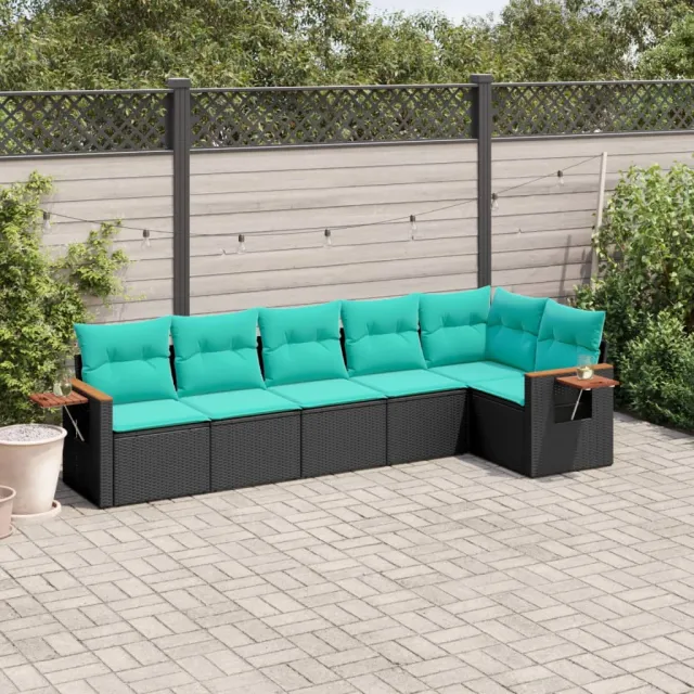 vidaXL 6-delige Loungeset met kussens poly rattan zwart, foto 2