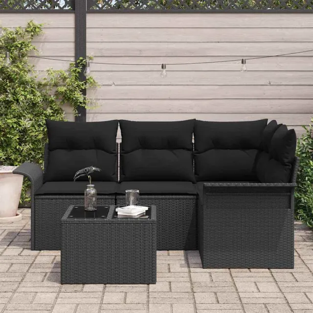 vidaXL Tuin Sofa Set 5 st Zwart poly rattan, foto 3