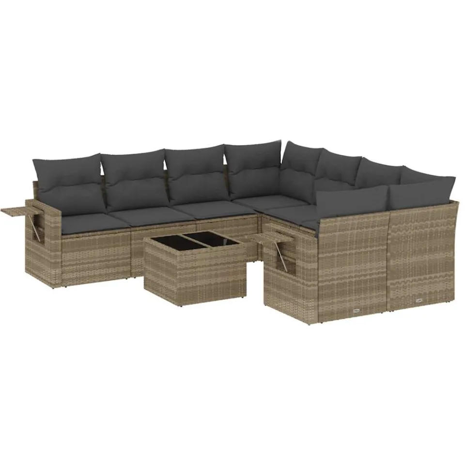 vidaXL 9-delige Loungeset met kussens poly rattan lichtgrijs