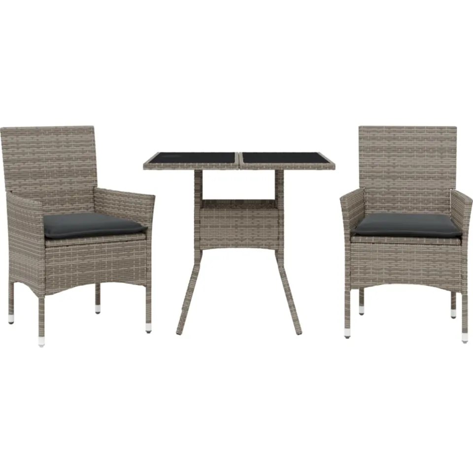 vidaXL 3-delige Tuinset met kussens poly rattan en glas grijs, foto 3