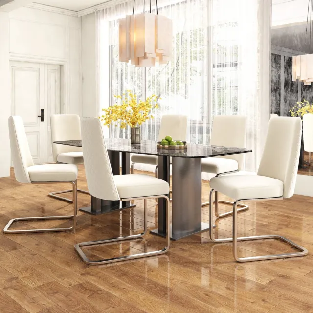 COVREO Eetkamerstoel set van 2 88 x 52 cm beige velvet met metalen onderstel en diamantstiksels