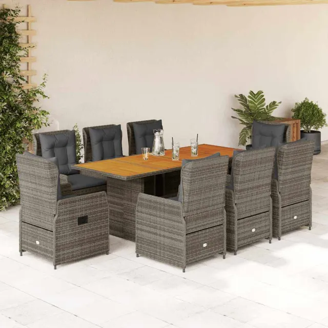 vidaXL 9-delige Tuinset met kussens poly rattan grijs