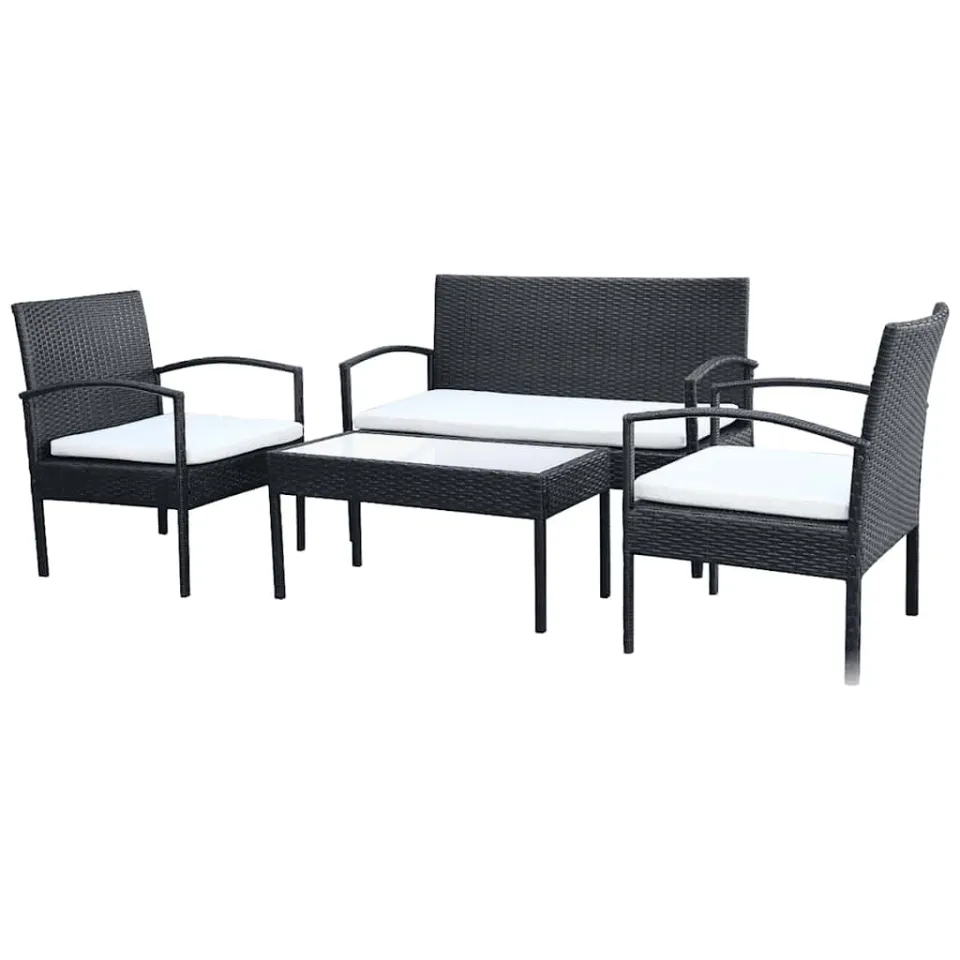 vidaXL 4-delige Loungeset met kussens poly rattan zwart, foto 3