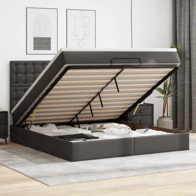 vidaXL Ottoman bed met matras 180x200cm kunstleer zwart